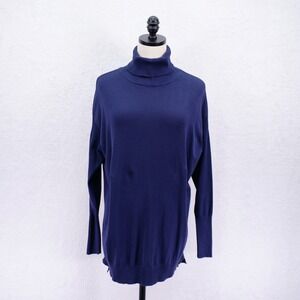 Cato -Small- Navy Turtle Neck Knit Sweater Top Ribbed Rayon Nylon Long‎ Sleeve